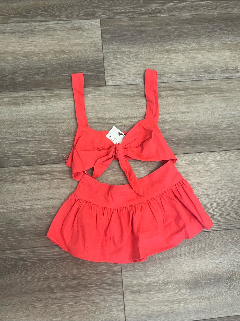 Zara Coral bow Tie-Front Crop Top